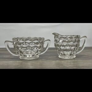 Vintage Jeanette‎ Cube Clear Depression Glass-Creamer & Open Sugar. EUC​
